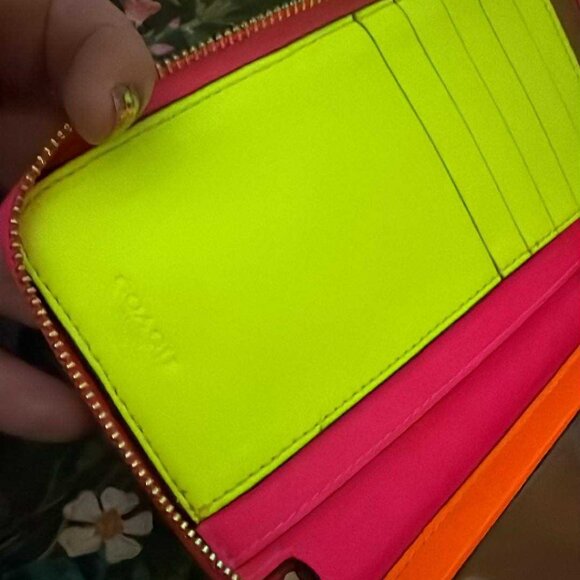 Coach Medium ID Zip Wallet w/colorblock interior C5895 NEON! - Picture 4 of 11